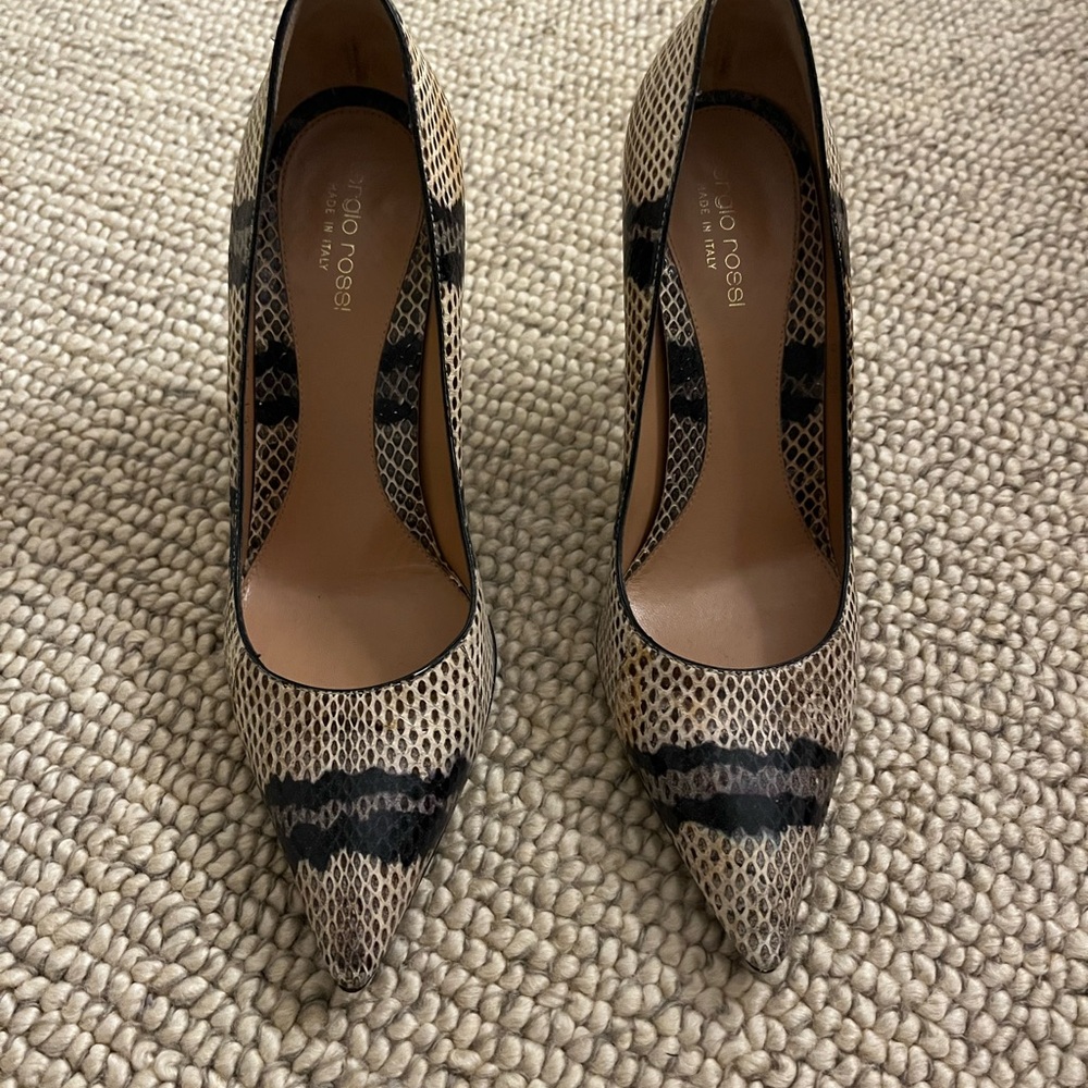 Sergio Rossi High Heels Snakeskin Pattern Pointed Toe Women's Size 38